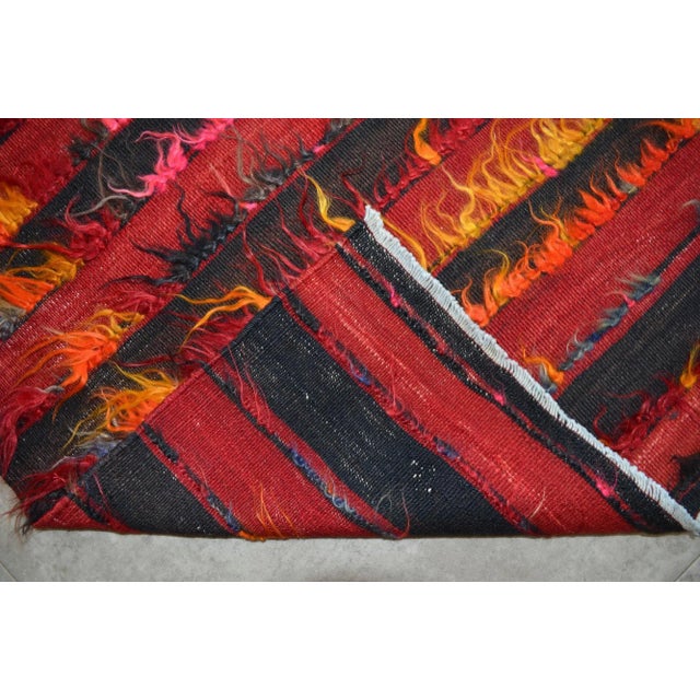Ruby Red 1940s Vintage Hand-Made Shaggy Rug Mohair Wool Tulu Rug - 4′7″ × 6′ For Sale - Image 8 of 9