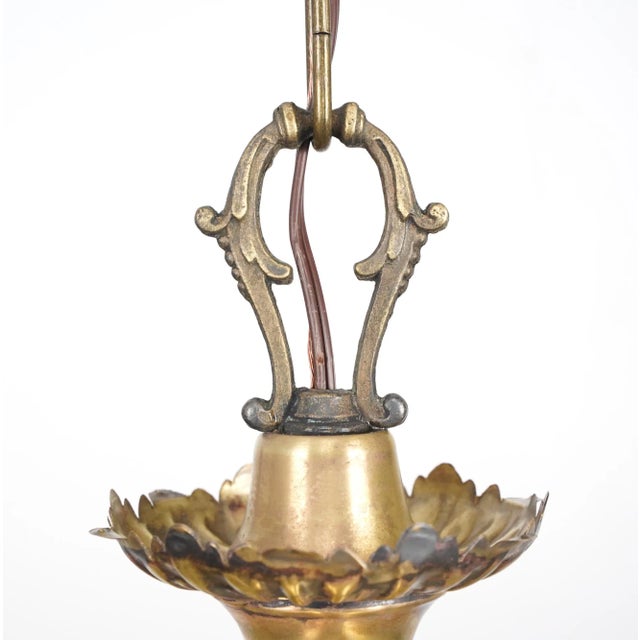 Mid 20th Century Mid 20th Century Victorian Brass 4 Exposed Bulbs Pan Chandelier For Sale - Image 5 of 12