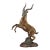 Bronze Leaping Antelope Sculpture, Intricate Gold Inlaid Scroll Patterns, Archaic Chinoiserie Statue For Sale
