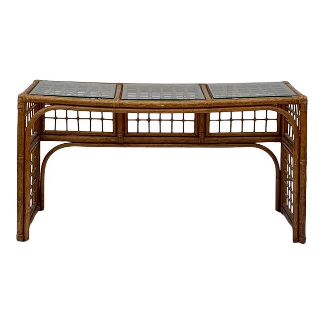 Vintage Rattan and Glass Console For Sale