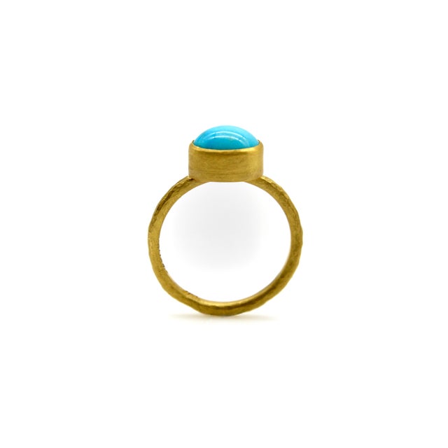 Gold 1990s 24k Gold Handmade Persian Turquoise Cabochon Ring, Size 7.5 For Sale - Image 8 of 10