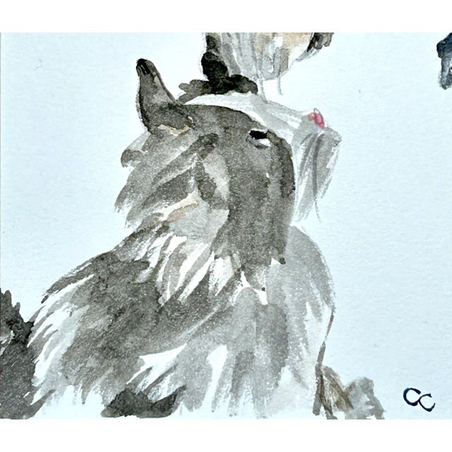 Original Watercolor Miniature Painting “Dog and Cat” For Sale - Image 4 of 4