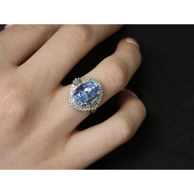 Late 20th Century Fine 7.43ct Gia Ceylon Blue Sapphire & 0.60ct Diamond Platinum Ring, Size 5.75 For Sale - Image 17 of 18