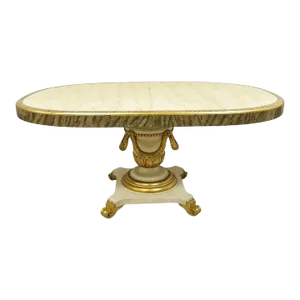 Italian Regency Cream & Gold Gilt Lacquered Urn Pedestal Dining Table - 3 Leaves