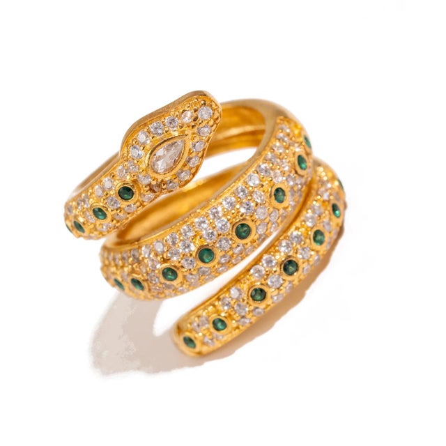 Contemporary Mystic Serpent Emerald & Diamond Triple Wrap Ring, Size 4 For Sale - Image 3 of 7