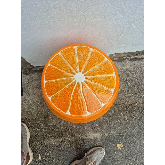1980s Vintage Italian Glazed Terra Cotta Orange Garden Seat or Stand For Sale - Image 5 of 5