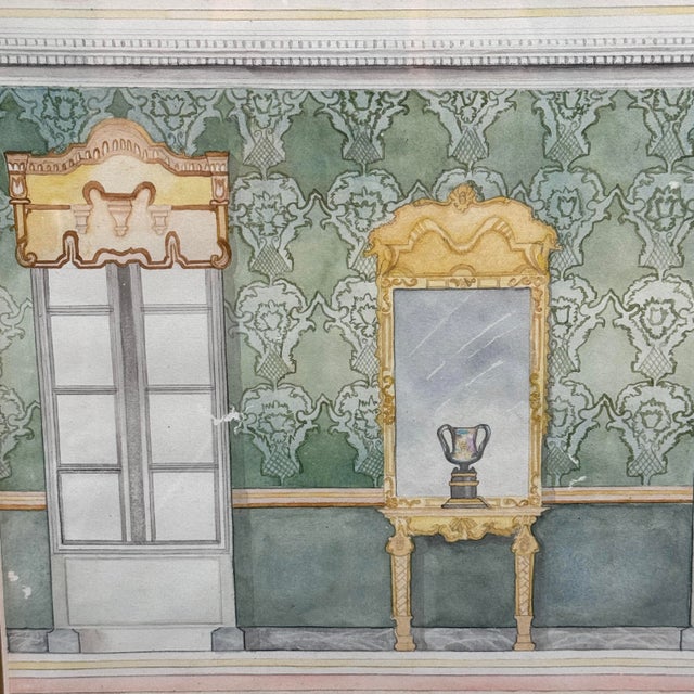 1970s Original European Interior Architecture Watercolor Rendering For Sale - Image 5 of 12