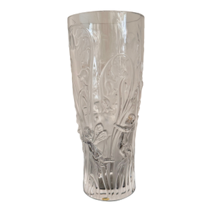 Lalique Elfes Crystal Vase Signed Birds and Botanical Relief 5.5"