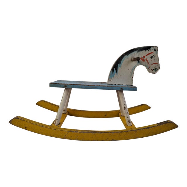 Mid-Century Hand-Painted Wooden Rocking Horse, Czechoslovakia, 1960s For Sale