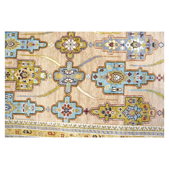 Textile Afghan Sultanabad Wool 9X12 Tan, Green & Blue Handmade Area Rug #1143689 For Sale - Image 7 of 11