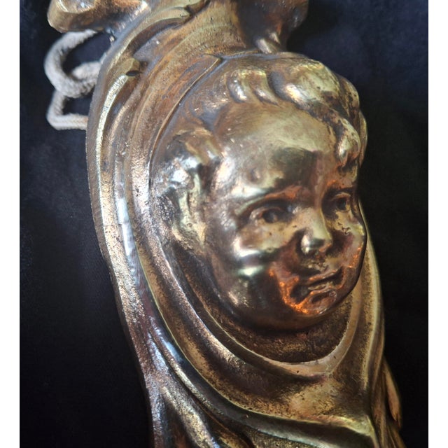 19thc French Art Nouveau Gilt Bronze "Beautiful Baby Face" Sconce With Designer Art Glass Period Shade For Sale - Image 12 of 18