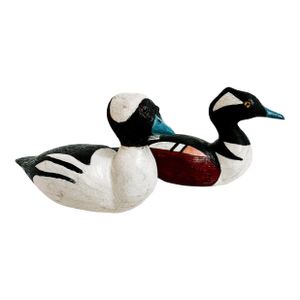 Vintage 90s Handcarved Folk Art Pair of Duck Sculptures