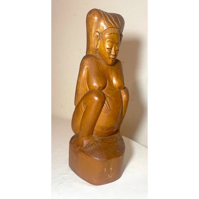 Folk Art Antique Hand Carved Wood Nude Indonesian Pregnant Lady Woman Folk Art Sculpture For Sale - Image 3 of 12