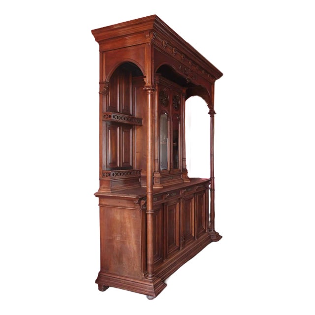 Antique 19th Century Monumental Walnut Buffet For Sale