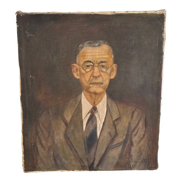 1930s-40s Man in Tie Portrait Painting For Sale