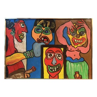 Keil Peter Robert, Faces Abstract Naive New Wild Ones, 1980s, Oil on Canvas For Sale