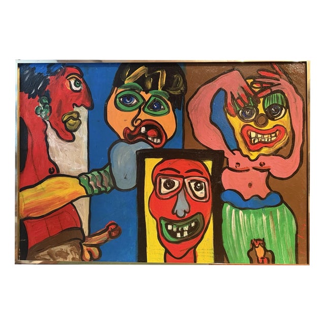 Keil Peter Robert, Faces Abstract Naive New Wild Ones, 1980s, Oil on Canvas For Sale