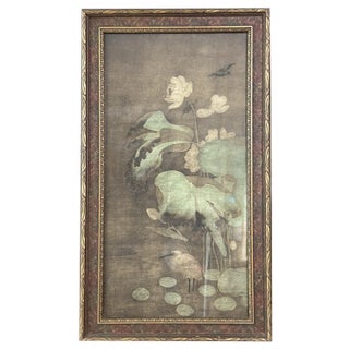 Japanese Silk Print with Water Lilies For Sale