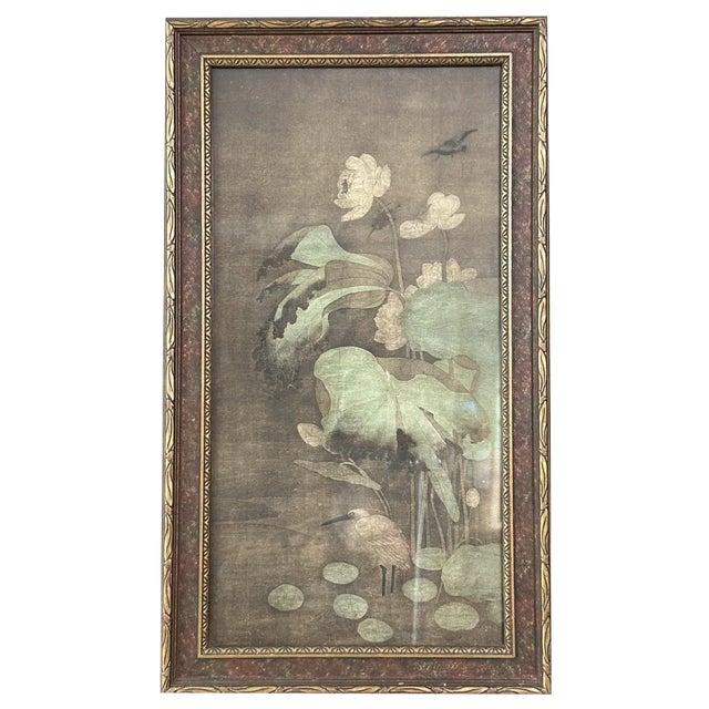 Japanese Silk Print with Water Lilies For Sale