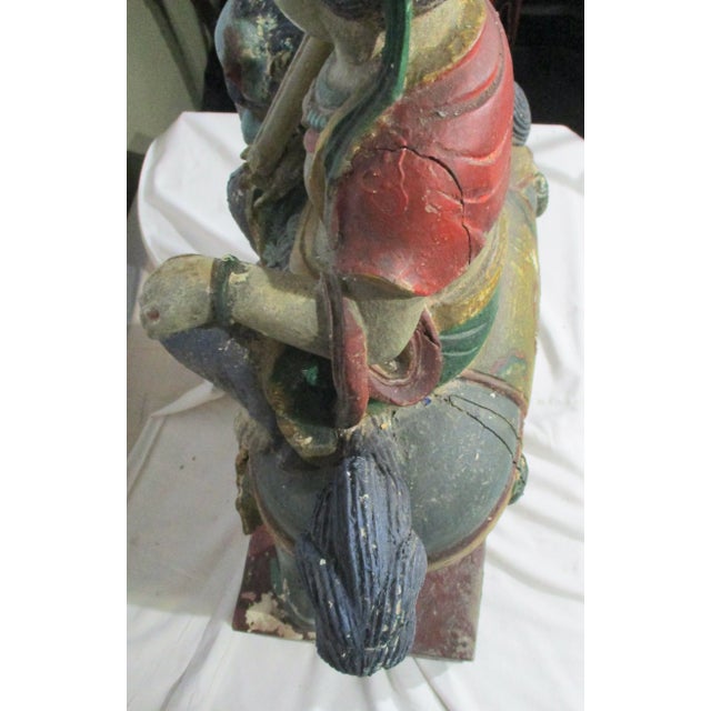 Antique Chinese Wooden Bodhisattva on Lion For Sale - Image 10 of 11
