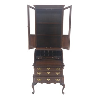 Narrow 30" Wide 4 Drawers Slant Front Secretary Desk w/ Glass Doors Bookcase For Sale
