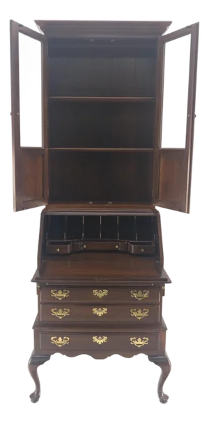 Narrow 30" Wide 4 Drawers Slant Front Secretary Desk w/ Glass Doors Bookcase
