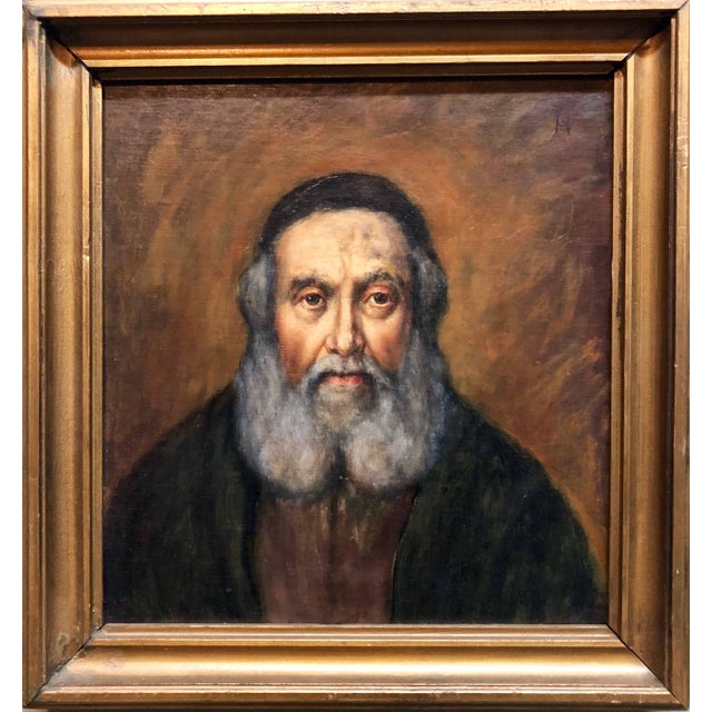 Realism Charles Hannaford, Judaica "The Rebbe'" European Hasidic Rabbi Portrait Oil Painting For Sale - Image 3 of 5