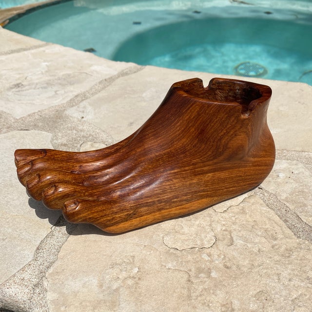 Mid Century Teak Carved Life Sized Human Foot Ashtray Chairish