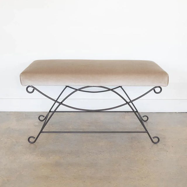 French Iron Loop Bench, Brown Mohair For Sale - Image 3 of 9