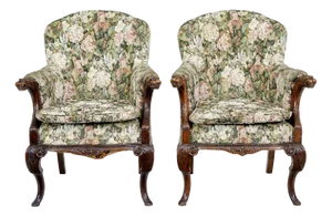 French Carved Oak Armchairs, 1870s, Set of 2