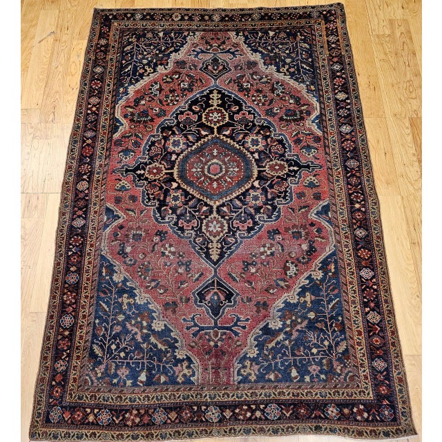 Vintage Farahan Sarouk Rug, Hand-Knotted Wool, Floral Pattern, Rust Red & Blue, 5x7 For Sale - Image 9 of 17