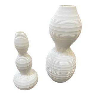White Sculptural Vases - Set of 2 For Sale