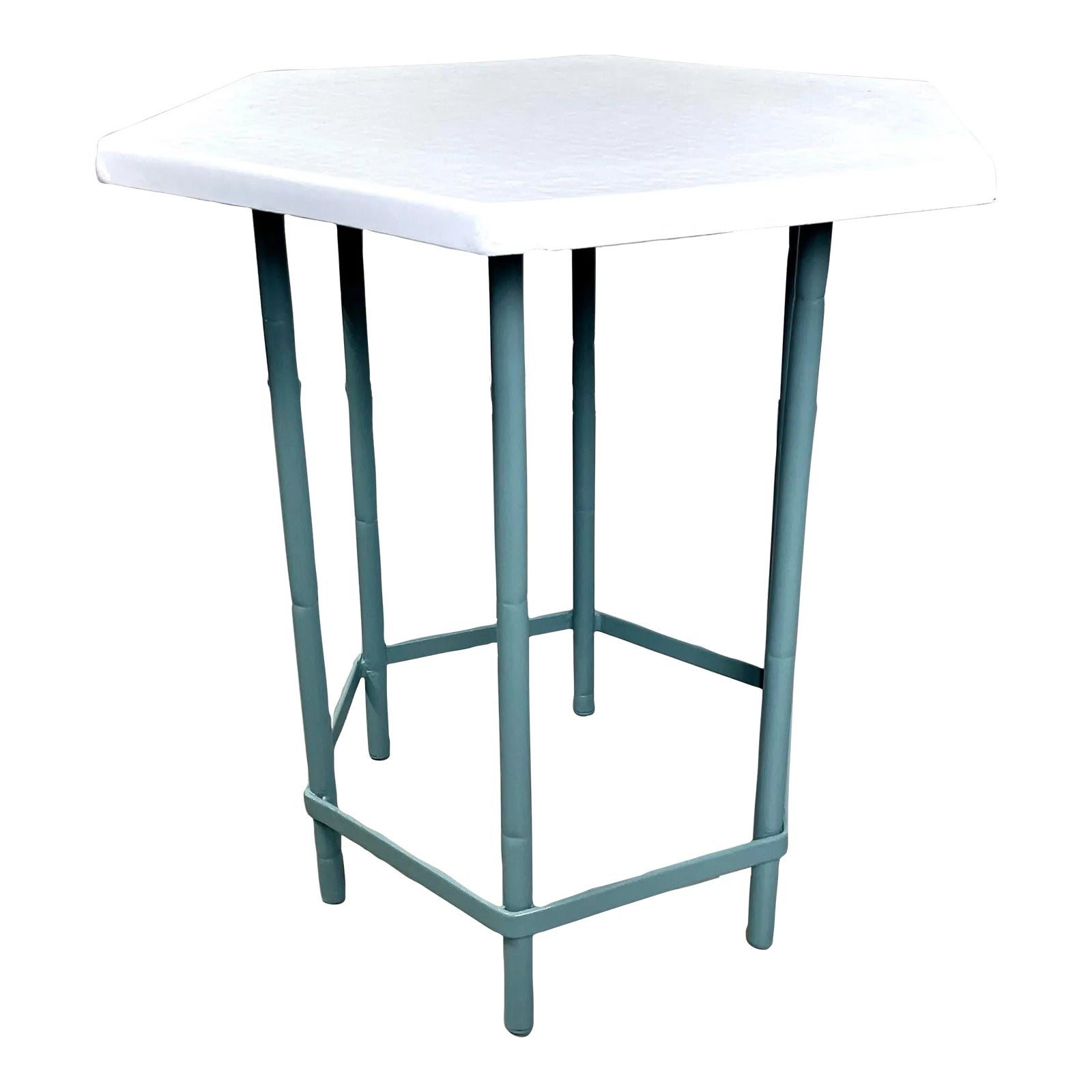 Mid Century Modern Hexagon Patio Outdoor Side Table Fiberglass Top Faux