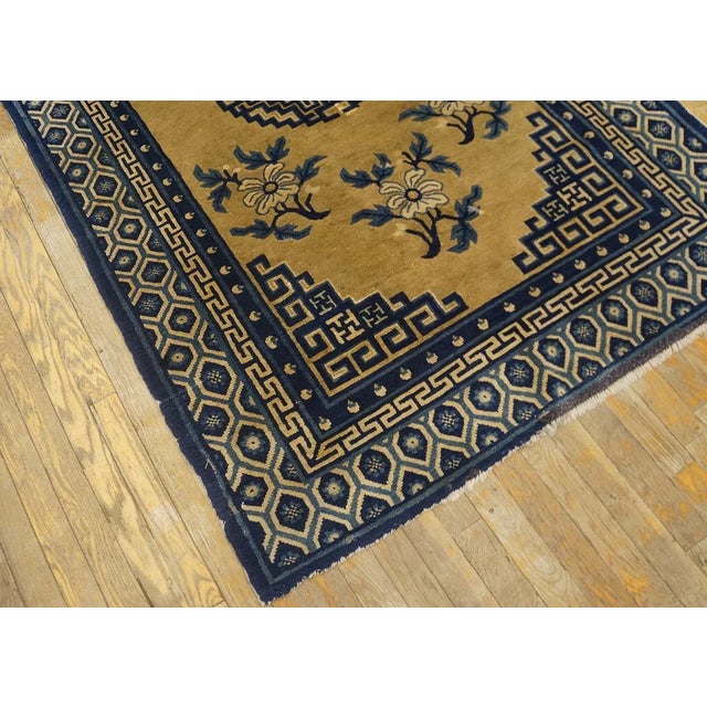 1920s Tan Camel Medallion Traditional Antique Chinese Baotou Carpet 4' X 6'2'' Knotted Wool Rug For Sale In New York - Image 6 of 9