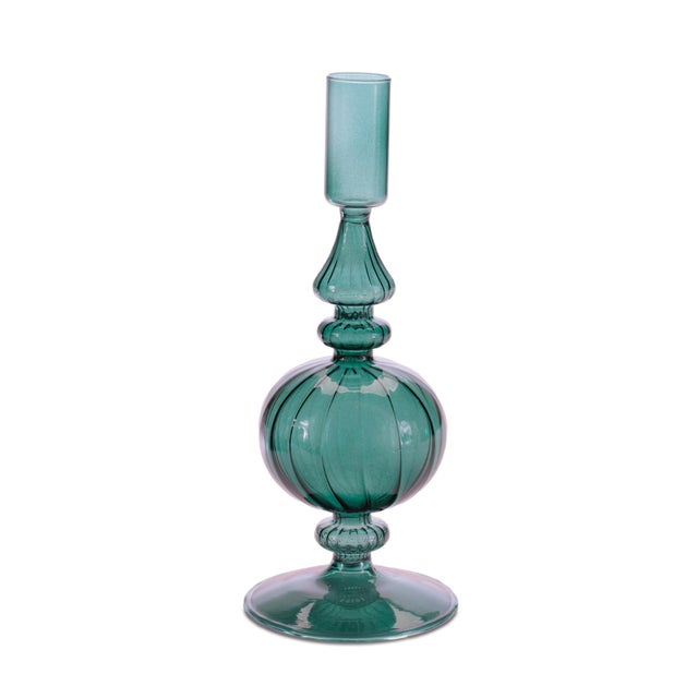 2020s Ribbed Glass Taper Candle Holder (Set of 3) For Sale - Image 5 of 6