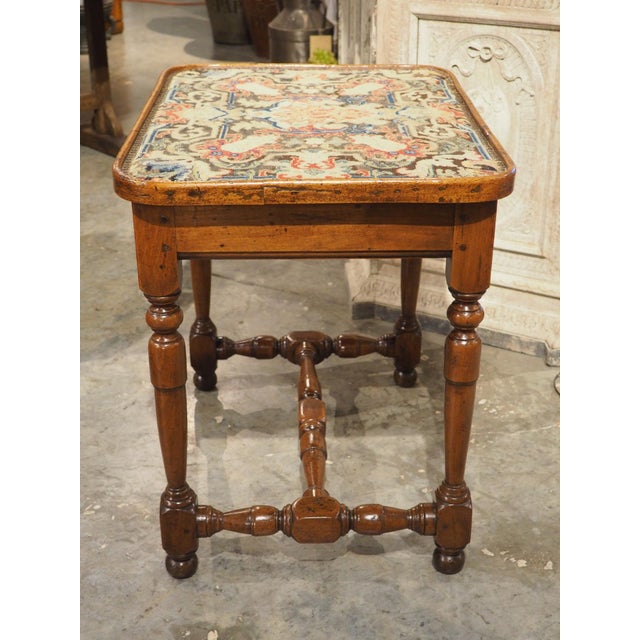 17th Century French Burgundian Walnut Side Table With 19th Century Needlework For Sale In Dallas - Image 6 of 18