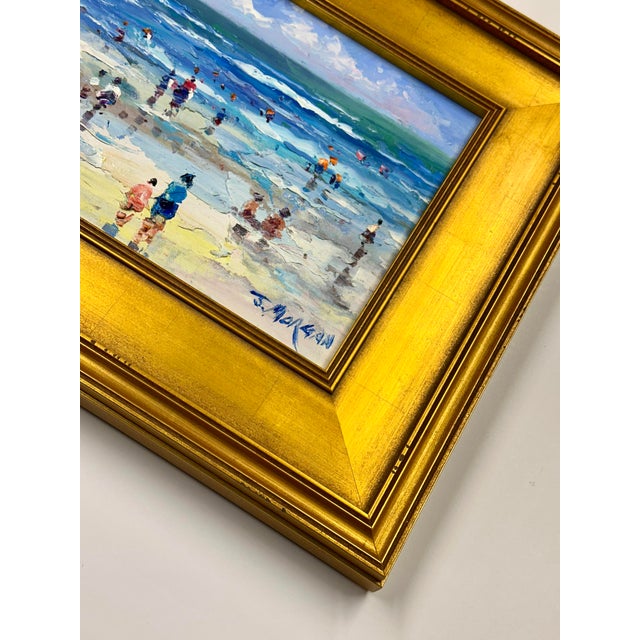 Cerulean Contemporary Coastal Beach Painting by J. Morgan, Custom Gold Frame For Sale - Image 8 of 8