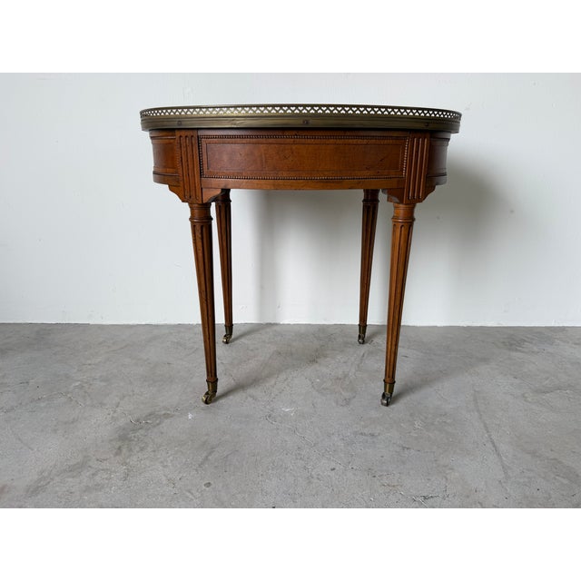 Vintage Baker Furniture Louis XVI-Style Bouillotte Side Table With Brass Gallery and Single Drawer For Sale - Image 15 of 16