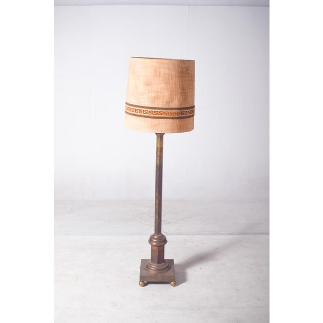 Danish Brass Floor Lamp with Fabric Shade, 1950 For Sale - Image 4 of 8