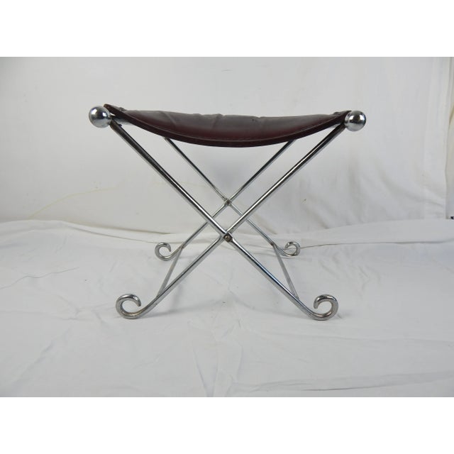 Modern Italian Modern Chrome & Leather Curule Window Seat For Sale - Image 3 of 12