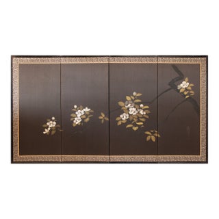 1960s Shōwa Era Japanese Painted Silk Byobu Screen "Magnolia" For Sale