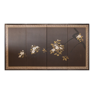 1960s Shōwa Era Japanese Painted Silk Byobu Screen "Magnolia"