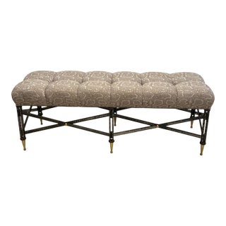 1990s Neoclassical Iron and Brass Upholstered Bench For Sale