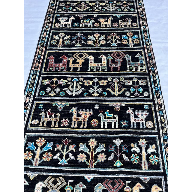 Hand-Knotted Persian Bakhtiari Runner on Black, 2'7" X 11'6" For Sale - Image 6 of 12