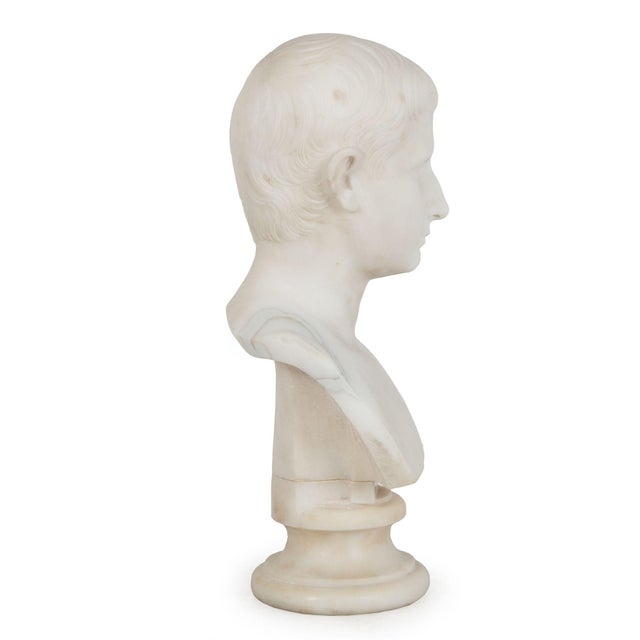 Early 20th Century Grand Tour Antique Italian Carved Marble Bust of Young Caesar Augustus For Sale - Image 5 of 16