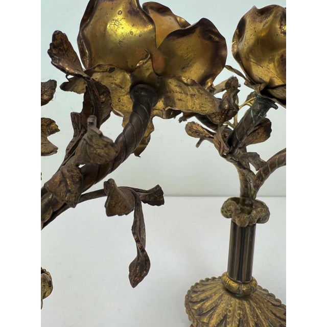 Vintage Brass Table Ornaments with Flowers, France, 1960s, Set of 2 For Sale - Image 9 of 13