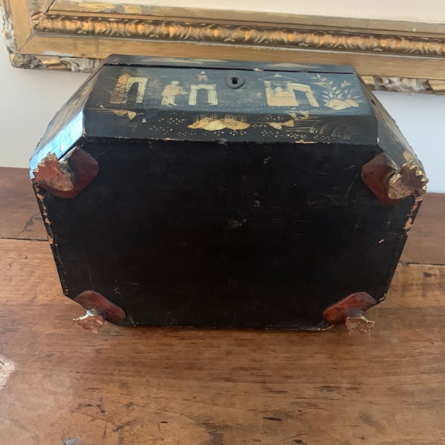 Wood Antique Chinese Black Lacquered Box For Sale - Image 7 of 11