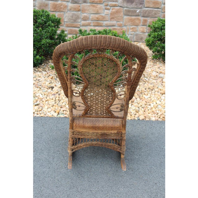 Heywood-Wakefield Antique Heywood Brothers & Company Wicker Rocking Chair For Sale - Image 4 of 18