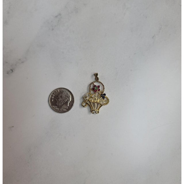 Contemporary Sapphire, Emerald, & Ruby Flowers in Basket Necklace 16" For Sale - Image 3 of 3