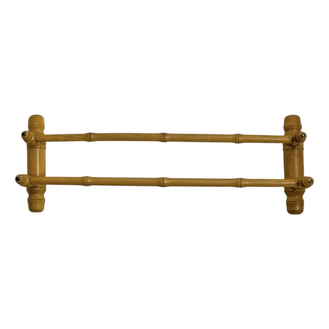 Vintage French Provincial Faux Bamboo Carved Wood Double Towel Rack For Sale